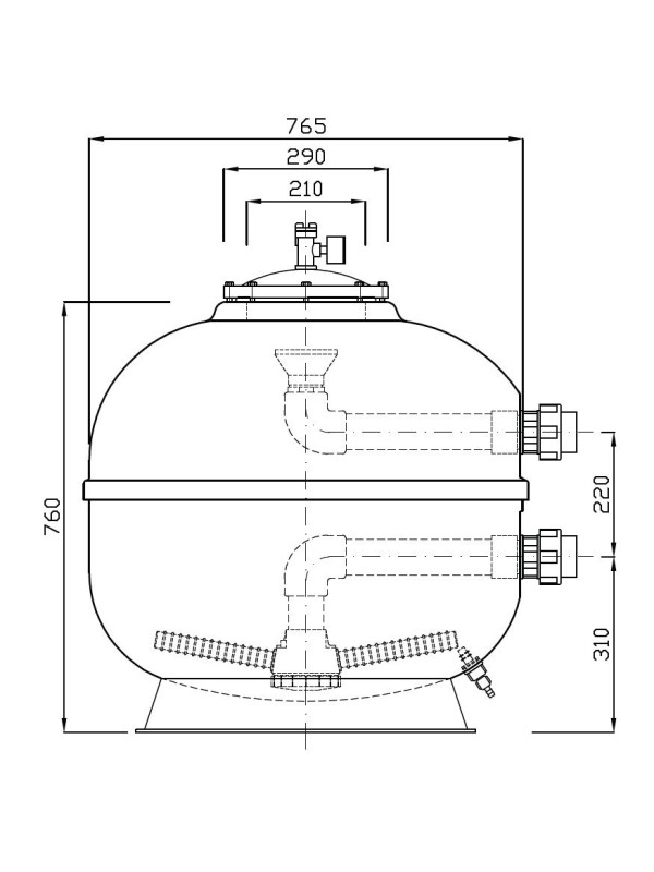 Фильтр Evo Cosmo, d= 765 мм, DN50, засыпка - 400 мм, H = 760 мм, звезда, без кл.