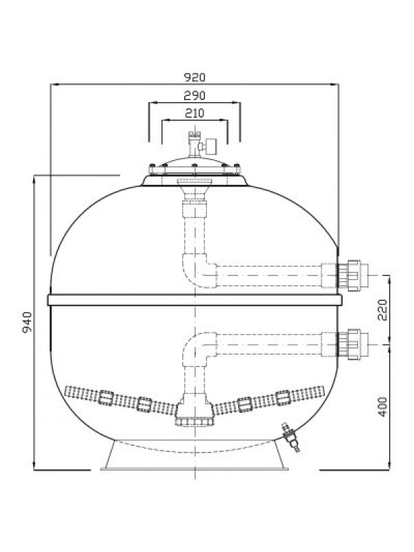 Фильтр Evo Cosmo, d= 920 мм, DN50, засыпка - 400 мм, H = 940 мм, звезда, без кл.