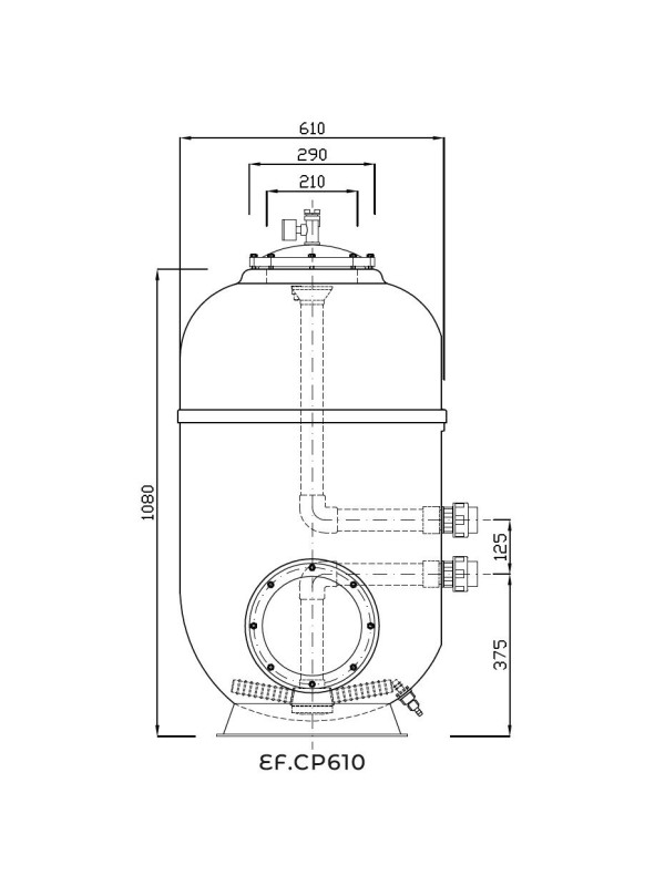 Фильтр Evo Cosmo Pro, d= 610 мм, DN40, засыпка - 600 мм, H = 1080 мм, звезда, серв. окно, без кл.