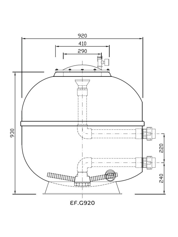 Фильтр Evo Galaxia, d= 920 мм, DN50, засыпка - 400 мм, H = 930 мм, звезда, без кл.