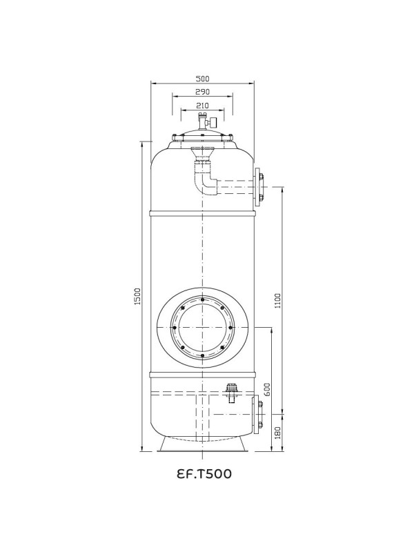 Фильтр Evo Titan, d= 500 мм, DN50, засыпка - 1200 мм, H = 1500 мм, дюзовое дно, без кл.